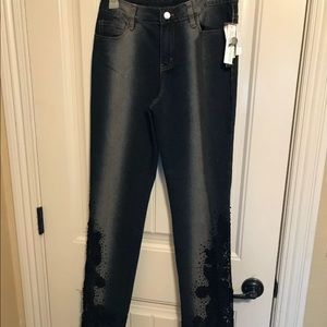 Ali Denim washed Jeans Black Lace Beads Sz6